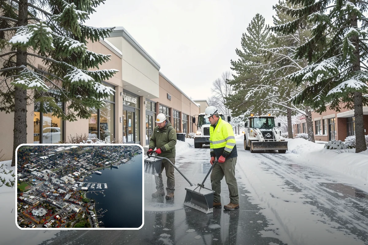 Retail Store Parking Lot Snow Removal in Kirkland, King County, WA - Customers can park and reach the entrance without wading through slush
