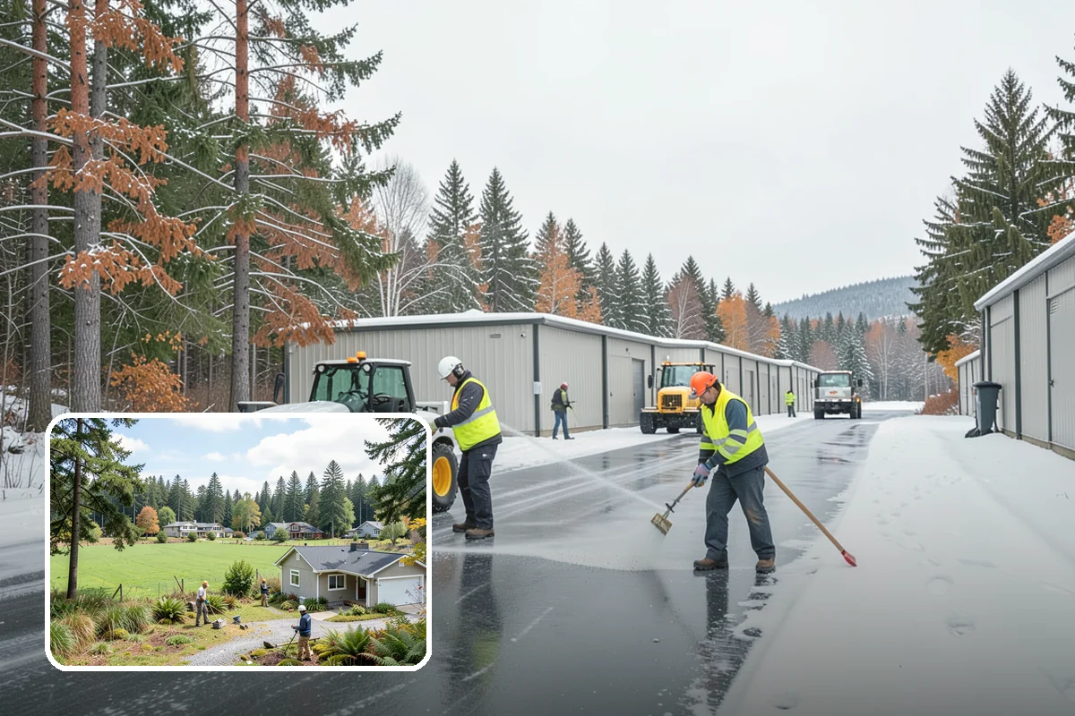 Retail Store Parking Lot Snow Removal in Lyman, Skagit County, WA - Customers can park and reach the entrance without wading through slush