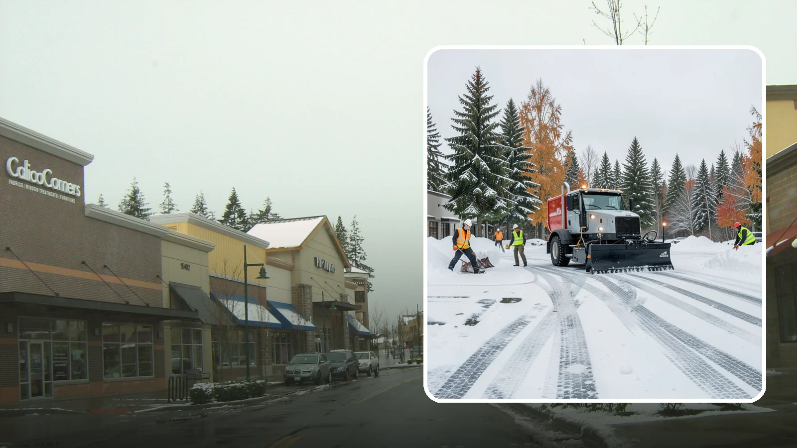 Retail Store Parking Lot Snow Removal in Mill Creek, Snohomish County, WA - We clear retail lots so Western Washington shoppers can park and reach the storefront the moment doors open.