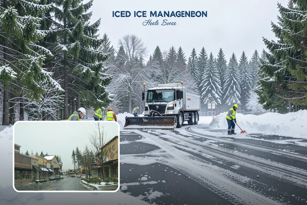 Retail Store Parking Lot Snow Removal in Mill Creek, Snohomish County, WA - Customers can park and reach the entrance without wading through slush