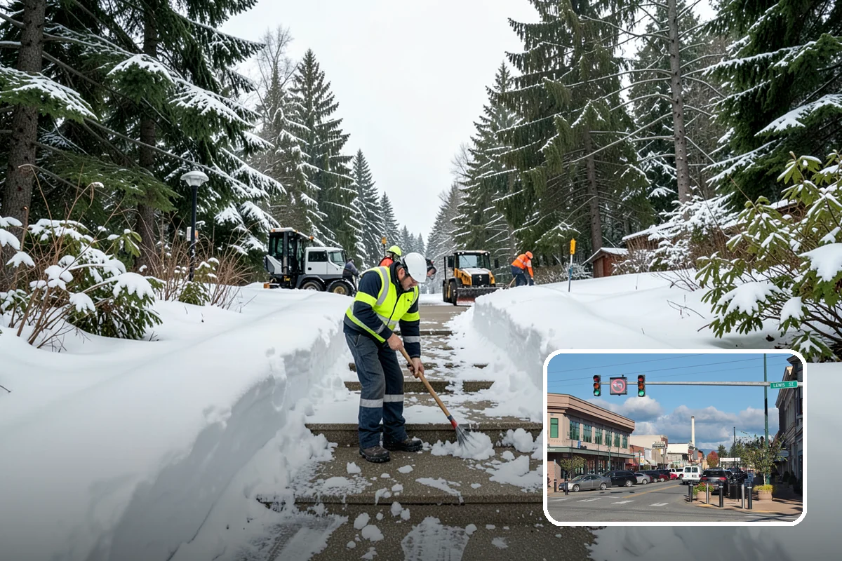 Retail Store Parking Lot Snow Removal in Monroe, Snohomish County, WA - Customers can park and reach the entrance without wading through slush