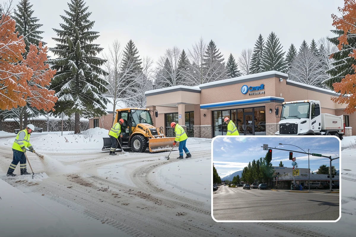 Retail Store Parking Lot Snow Removal in North Bend, King County, WA - Customers can park and reach the entrance without wading through slush