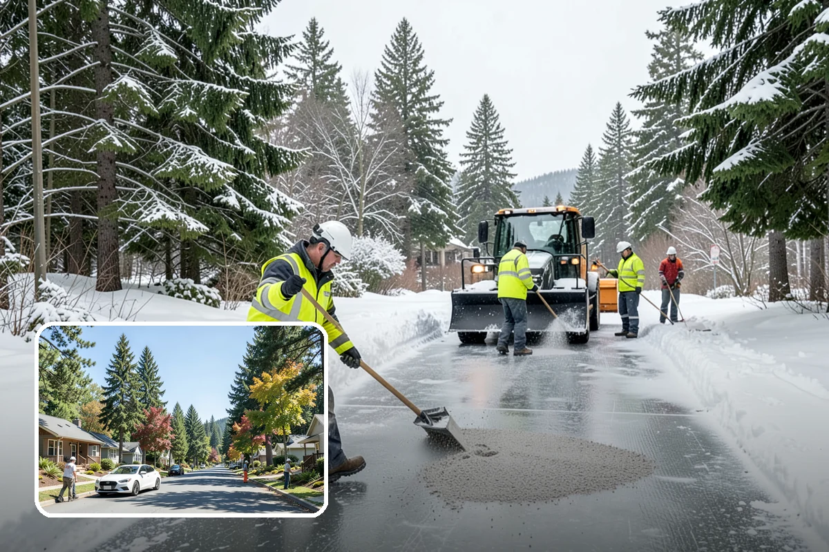 Retail Store Parking Lot Snow Removal in Orting, Pierce County, WA - Customers can park and reach the entrance without wading through slush