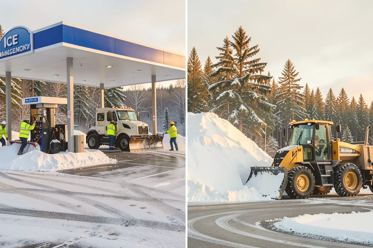 Retail Store Parking Lot Snow Removal in Orting, Pierce County, WA - Map customer flow, storefront apron, and cart corral locations