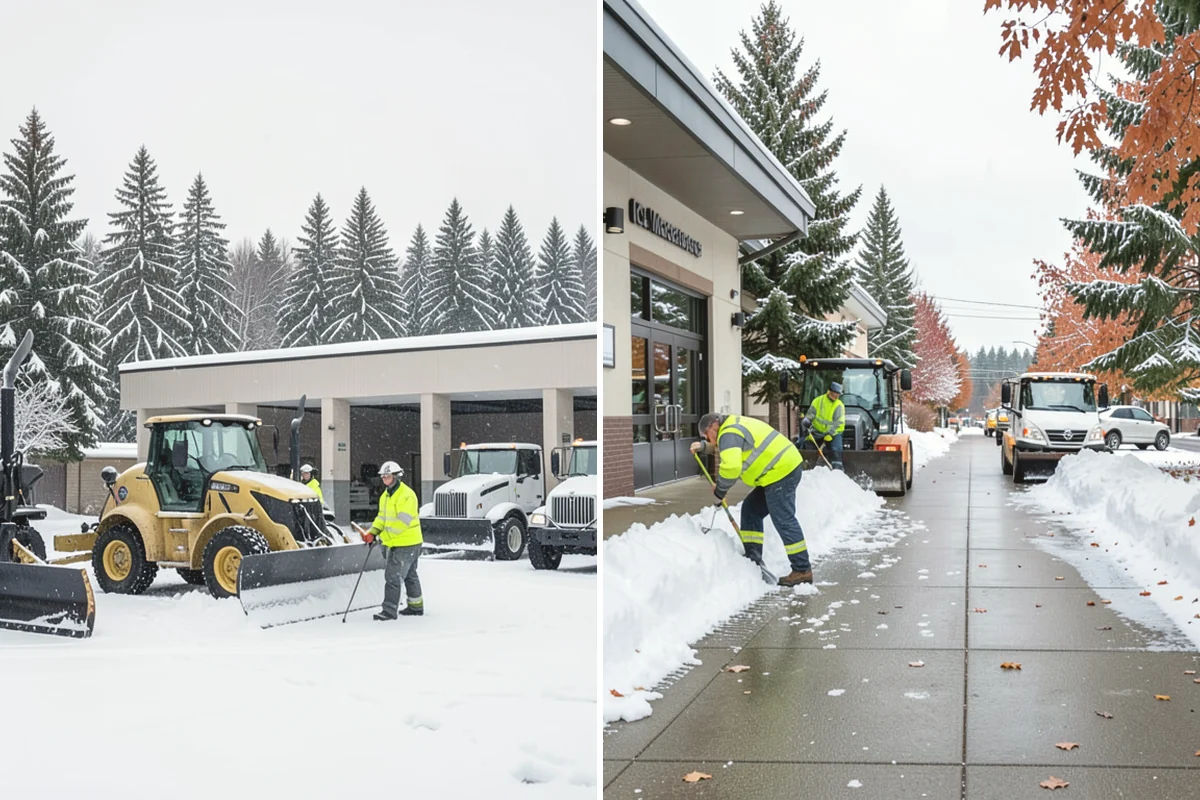 Retail Store Parking Lot Snow Removal in Ruston, Pierce County, WA - Map customer flow, storefront apron, and cart corral locations
