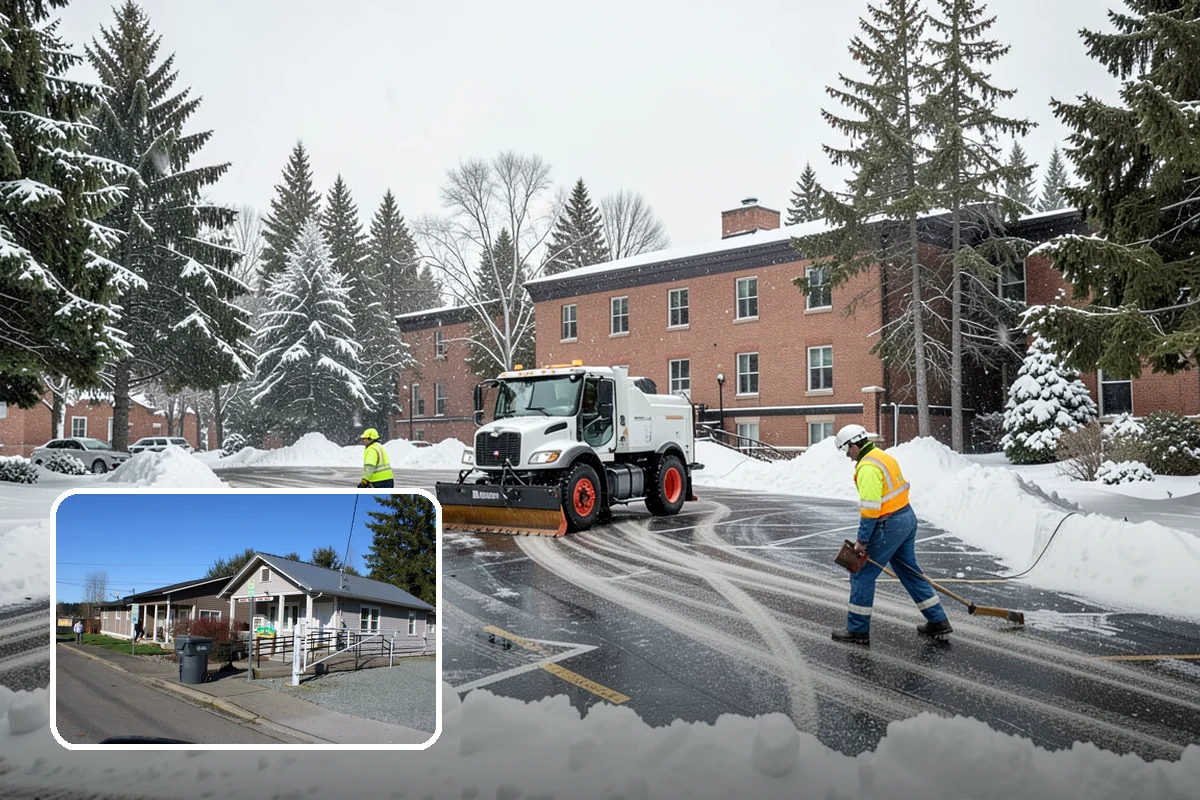 Retail Store Parking Lot Snow Removal in South Prairie, Pierce County, WA - Customers can park and reach the entrance without wading through slush
