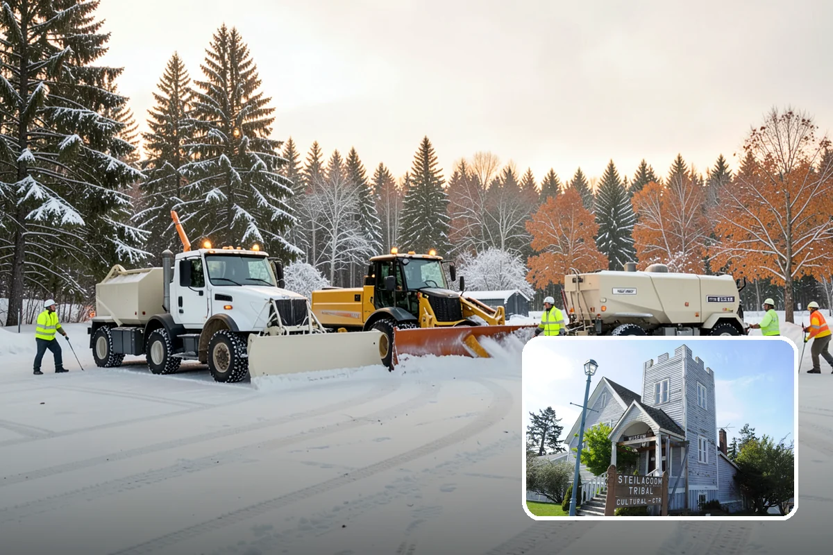 Retail Store Parking Lot Snow Removal in Steilacoom, Pierce County, WA - Customers can park and reach the entrance without wading through slush