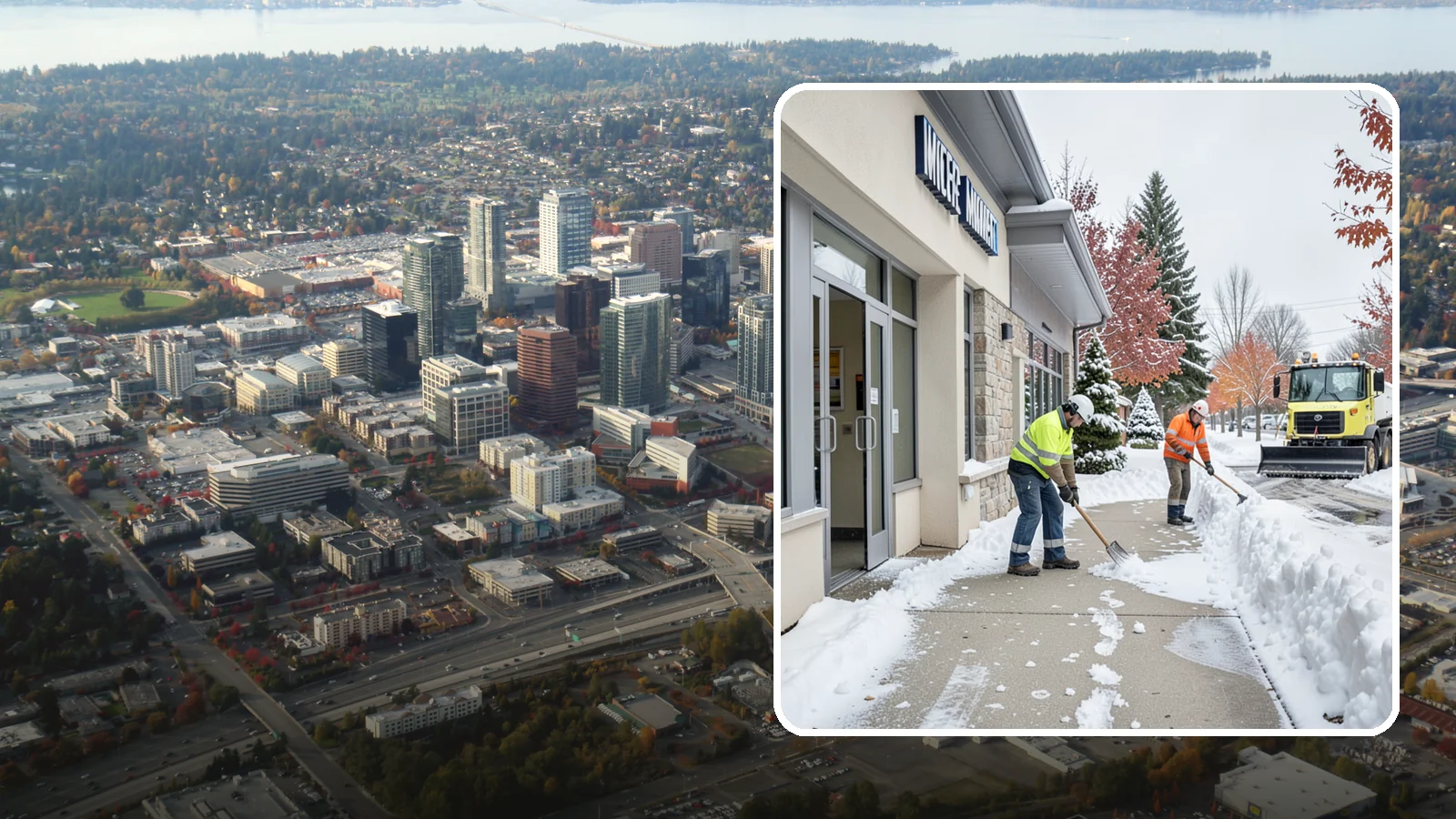 Retail Store Sidewalk Clearing in Bellevue, King County, WA - Storefront and entrance sidewalk clearing for Western Washington retailers that keeps customers safe and your doors open through...