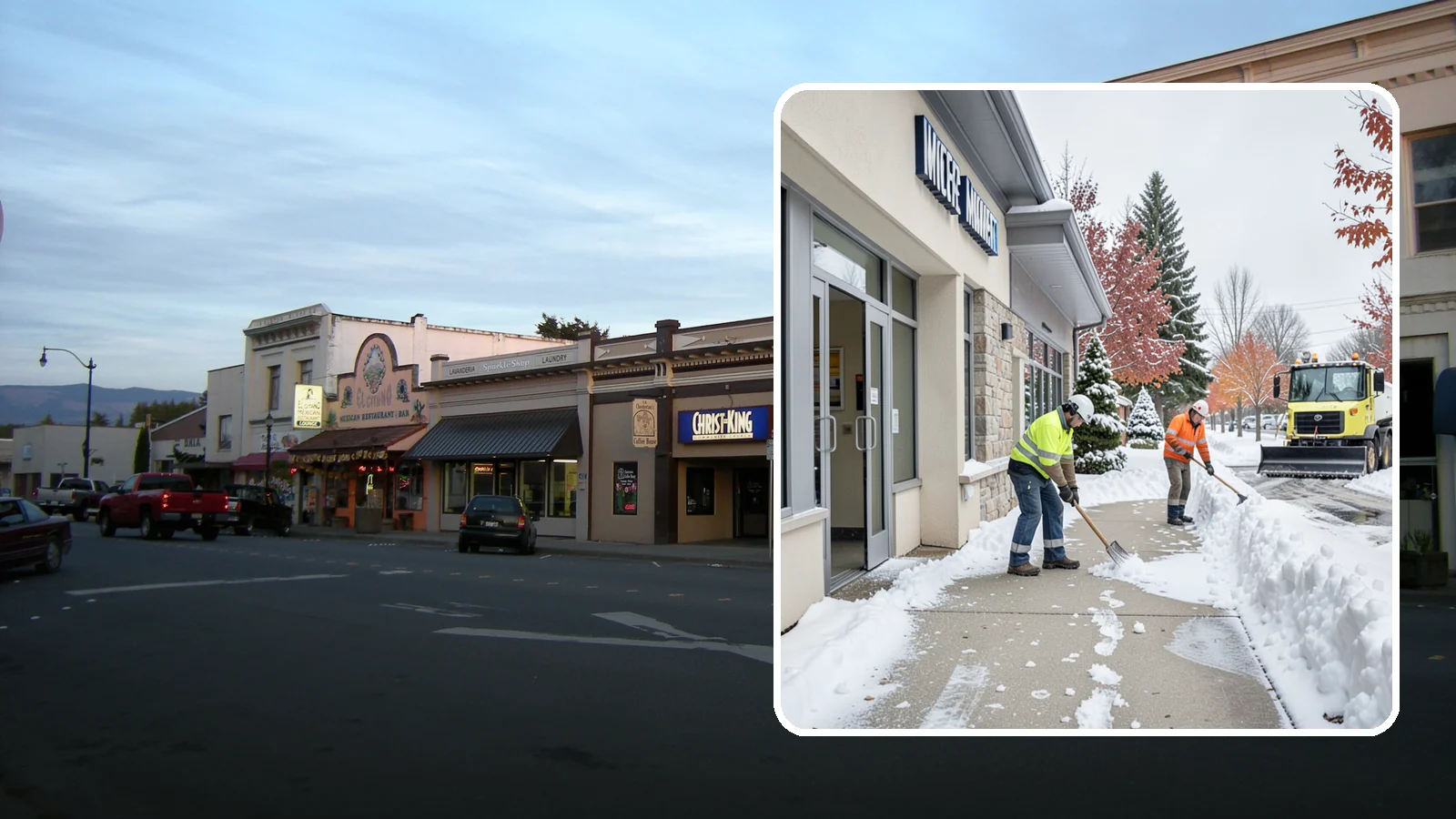 Retail Store Sidewalk Clearing in Burlington, Skagit County, WA - Storefront and entrance sidewalk clearing for Western Washington retailers that keeps customers safe and your doors open through...