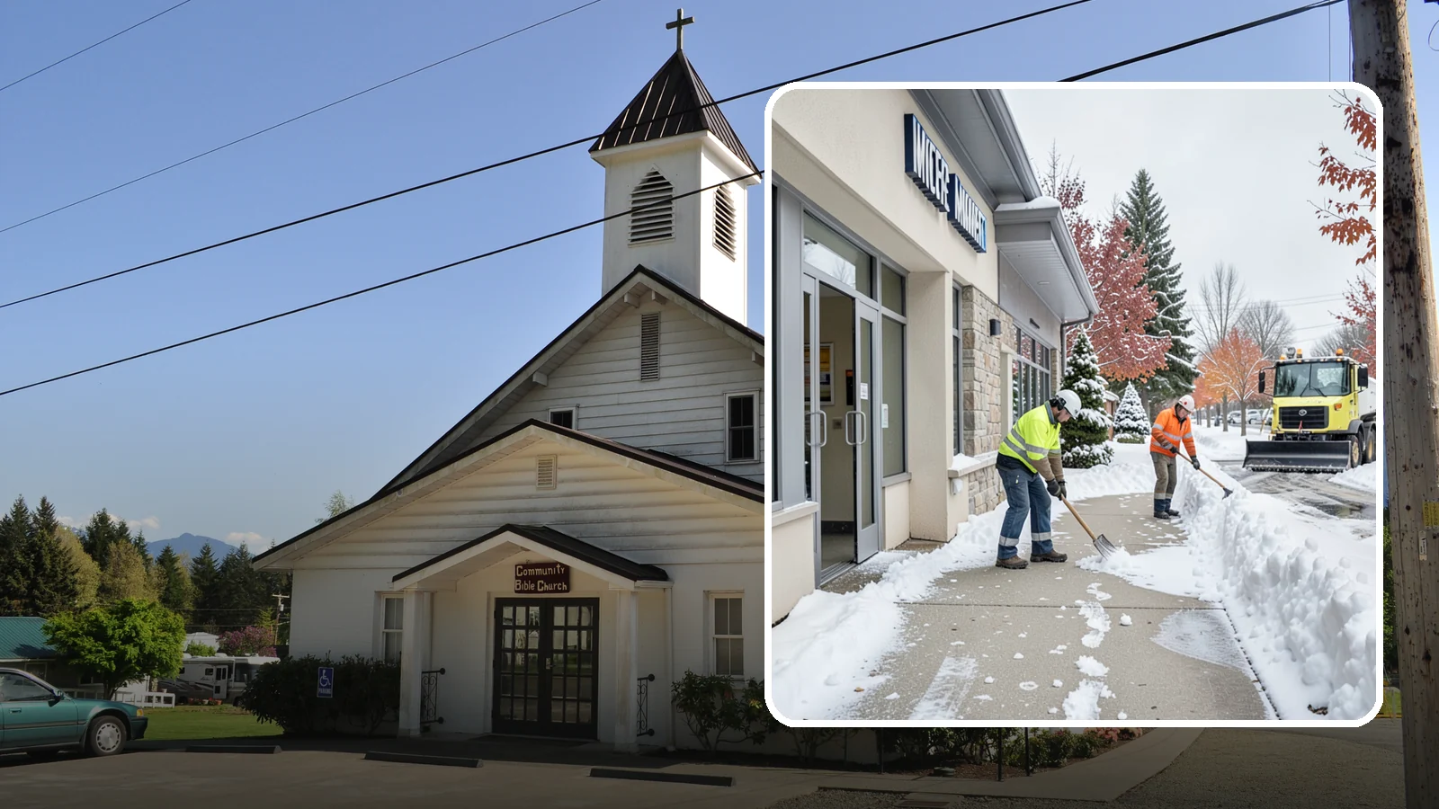 Retail Store Sidewalk Clearing in Concrete, Skagit County, WA - Storefront and entrance sidewalk clearing for Western Washington retailers that keeps customers safe and your doors open through...