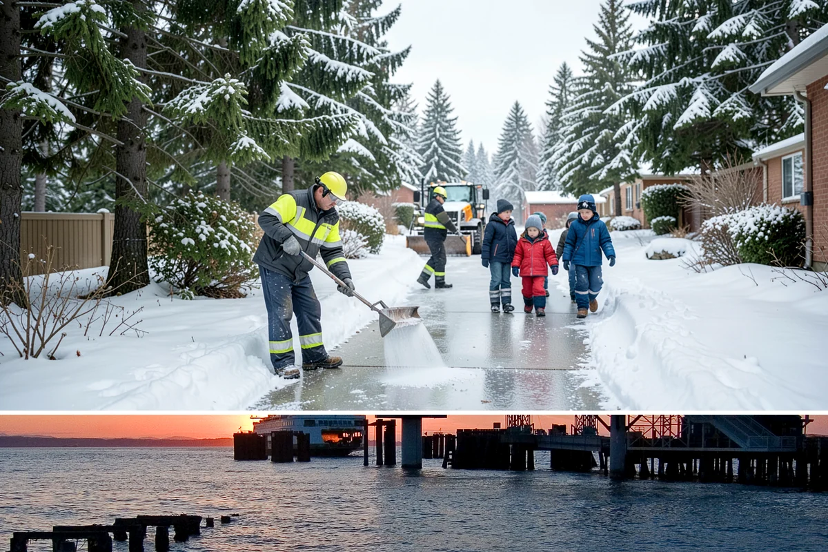 Retail Store Sidewalk Clearing in Edmonds, Snohomish County, WA - Retail sidewalk risk is highest from late November through February, especially during daytime thaw-refreeze that rebuilds ice at...