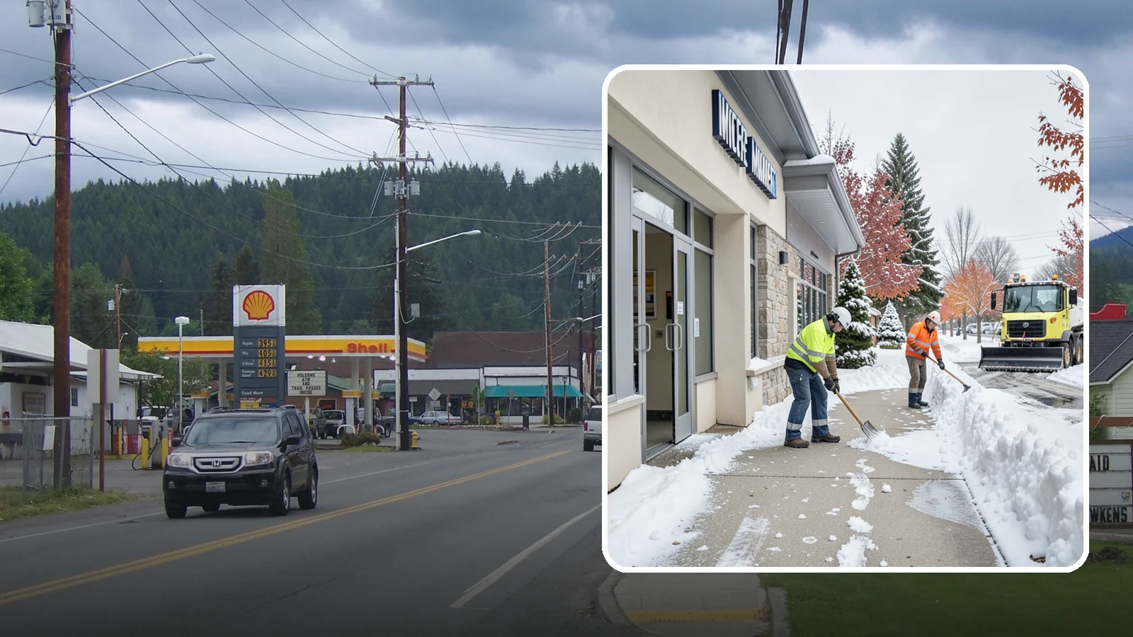 Retail Store Sidewalk Clearing in Granite Falls, Snohomish County, WA - Storefront and entrance sidewalk clearing for Western Washington retailers that keeps customers safe and your doors open through...