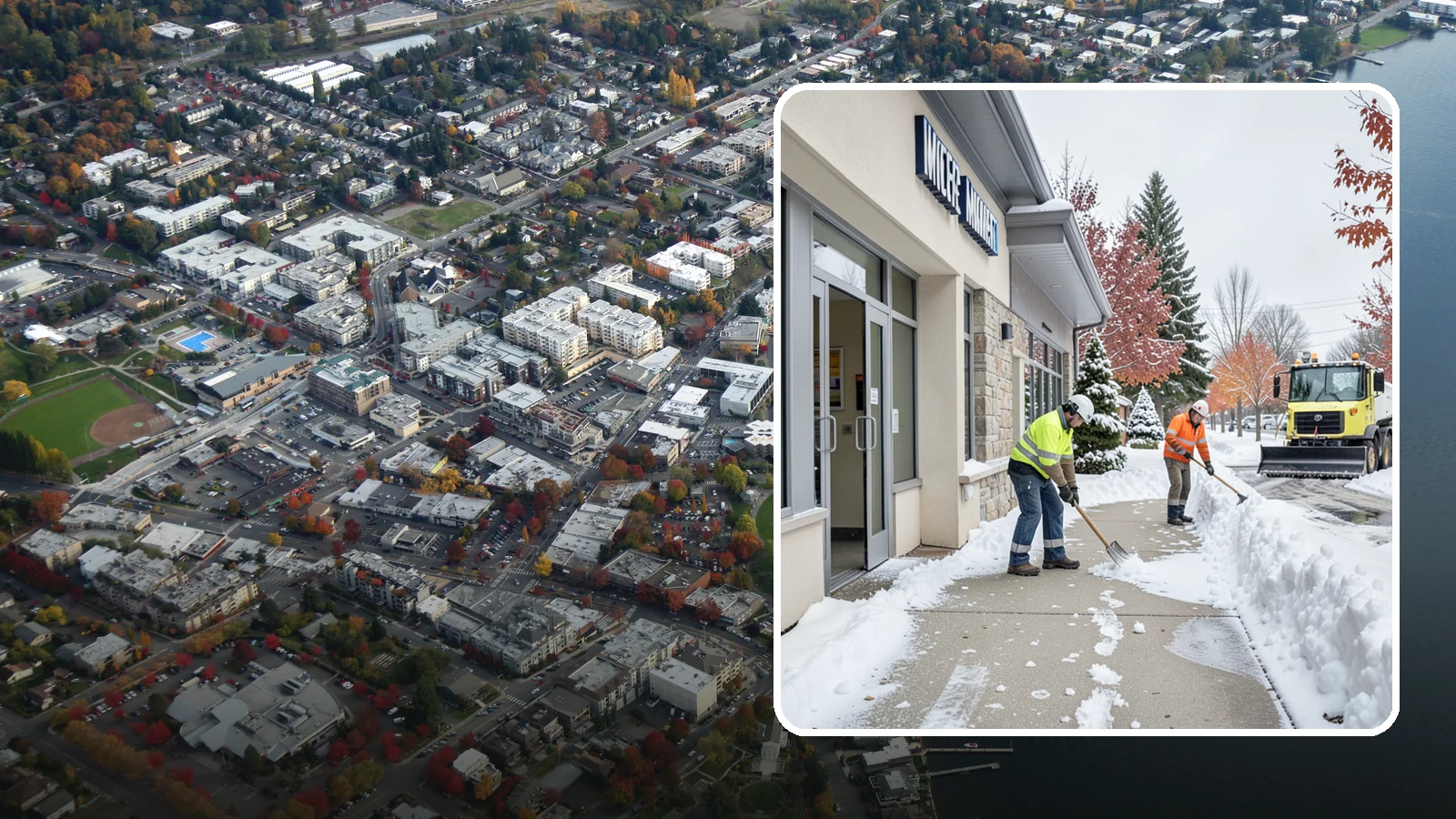 Retail Store Sidewalk Clearing in Kirkland, King County, WA - Storefront and entrance sidewalk clearing for Western Washington retailers that keeps customers safe and your doors open through...