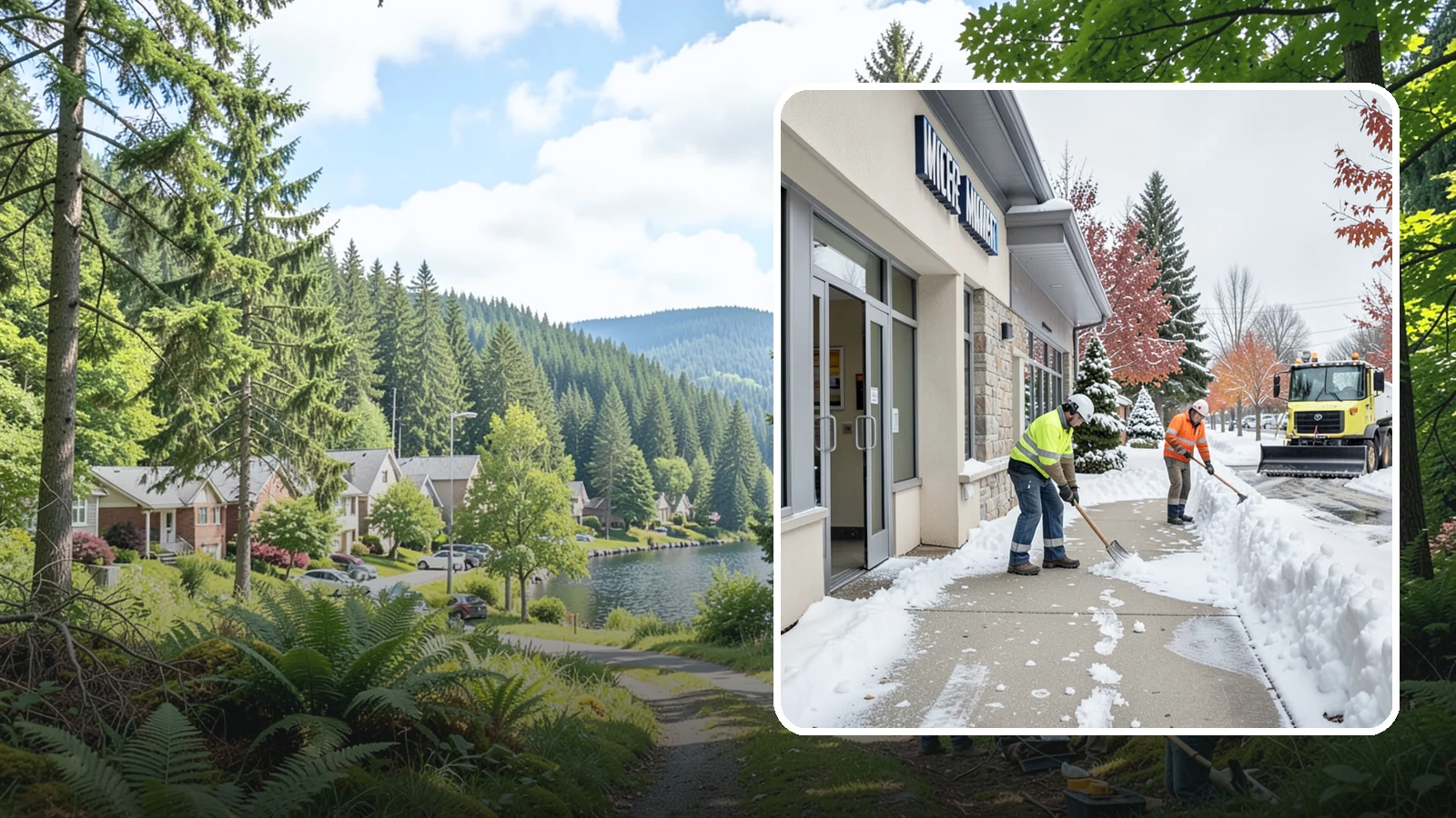 Retail Store Sidewalk Clearing in Lake Forest Park, King County, WA - Storefront and entrance sidewalk clearing for Western Washington retailers that keeps customers safe and your doors open through...