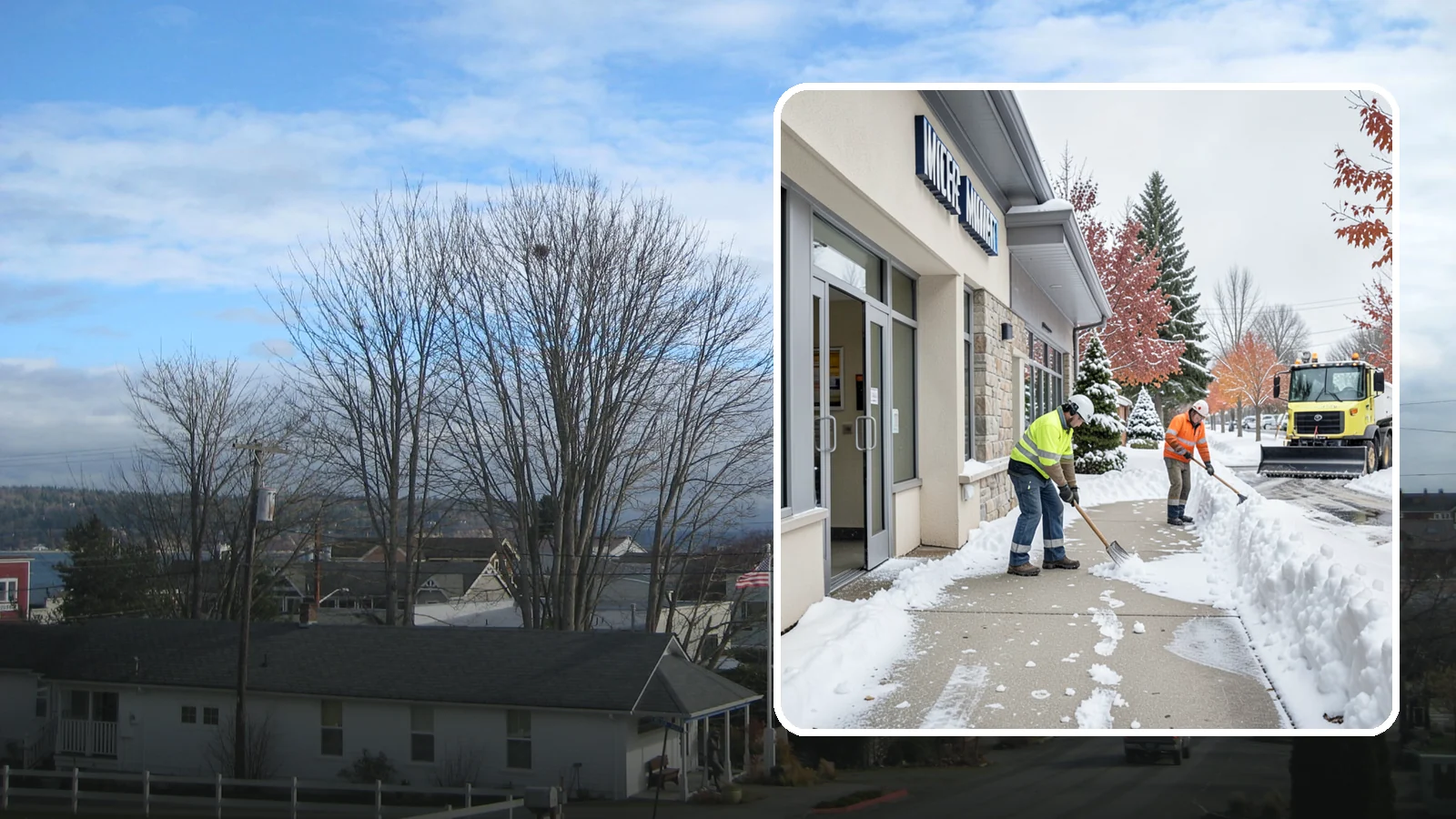Retail Store Sidewalk Clearing in Langley, Island County, WA - Storefront and entrance sidewalk clearing for Western Washington retailers that keeps customers safe and your doors open through...