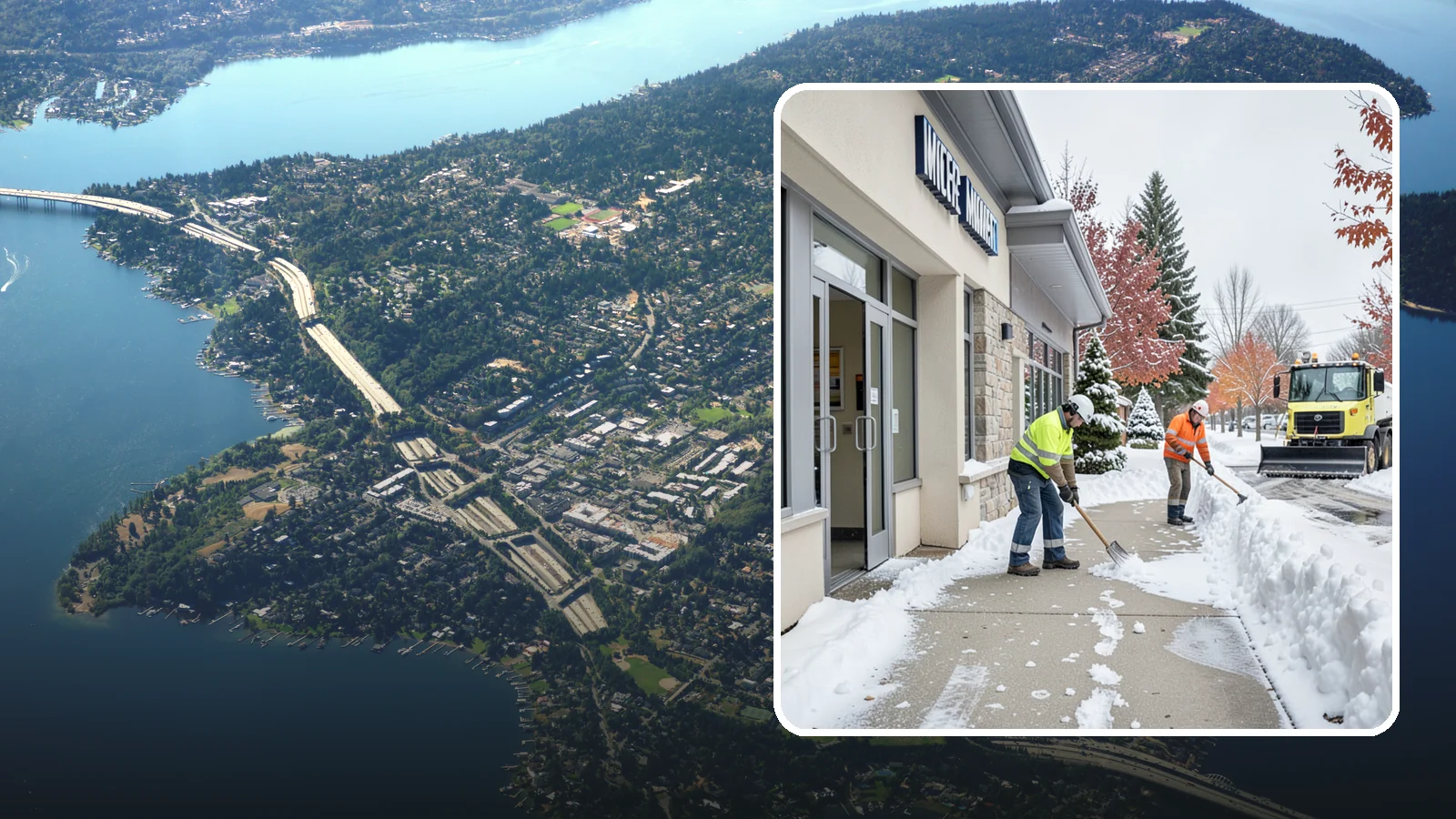 Retail Store Sidewalk Clearing in Mercer Island, King County, WA - Storefront and entrance sidewalk clearing for Western Washington retailers that keeps customers safe and your doors open through...