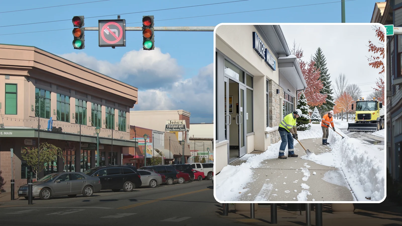 Retail Store Sidewalk Clearing in Monroe, Snohomish County, WA - Storefront and entrance sidewalk clearing for Western Washington retailers that keeps customers safe and your doors open through...