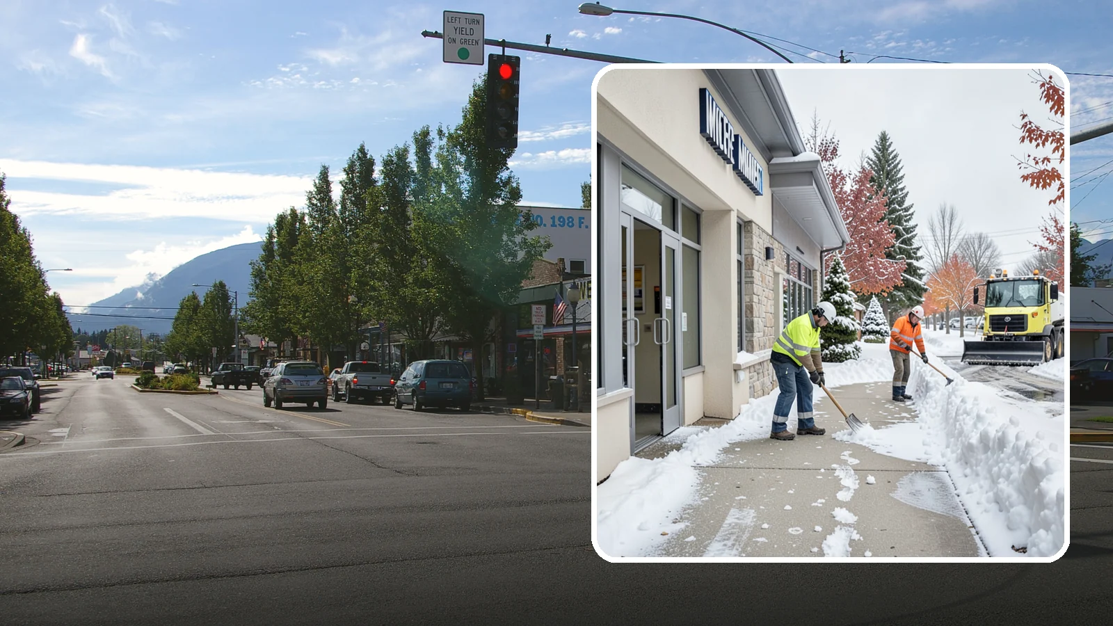 Retail Store Sidewalk Clearing in North Bend, King County, WA - Storefront and entrance sidewalk clearing for Western Washington retailers that keeps customers safe and your doors open through...