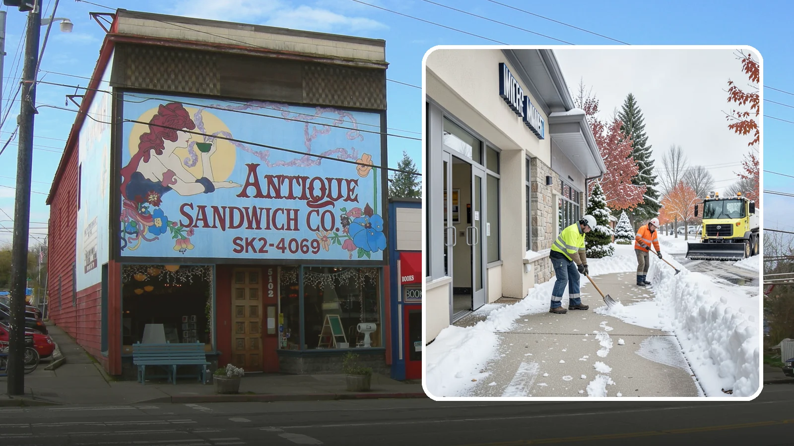Retail Store Sidewalk Clearing in Ruston, Pierce County, WA - Storefront and entrance sidewalk clearing for Western Washington retailers that keeps customers safe and your doors open through...