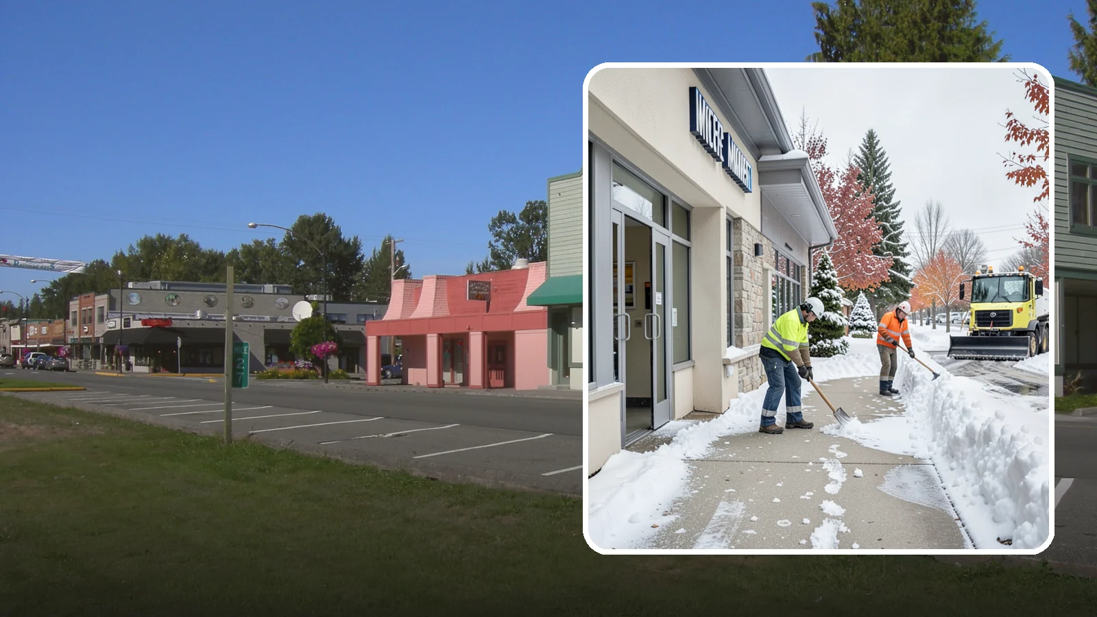 Retail Store Sidewalk Clearing in Snoqualmie, King County, WA - Storefront and entrance sidewalk clearing for Western Washington retailers that keeps customers safe and your doors open through...