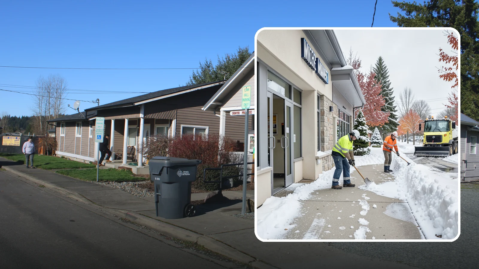 Retail Store Sidewalk Clearing in South Prairie, Pierce County, WA - Storefront and entrance sidewalk clearing for Western Washington retailers that keeps customers safe and your doors open through...