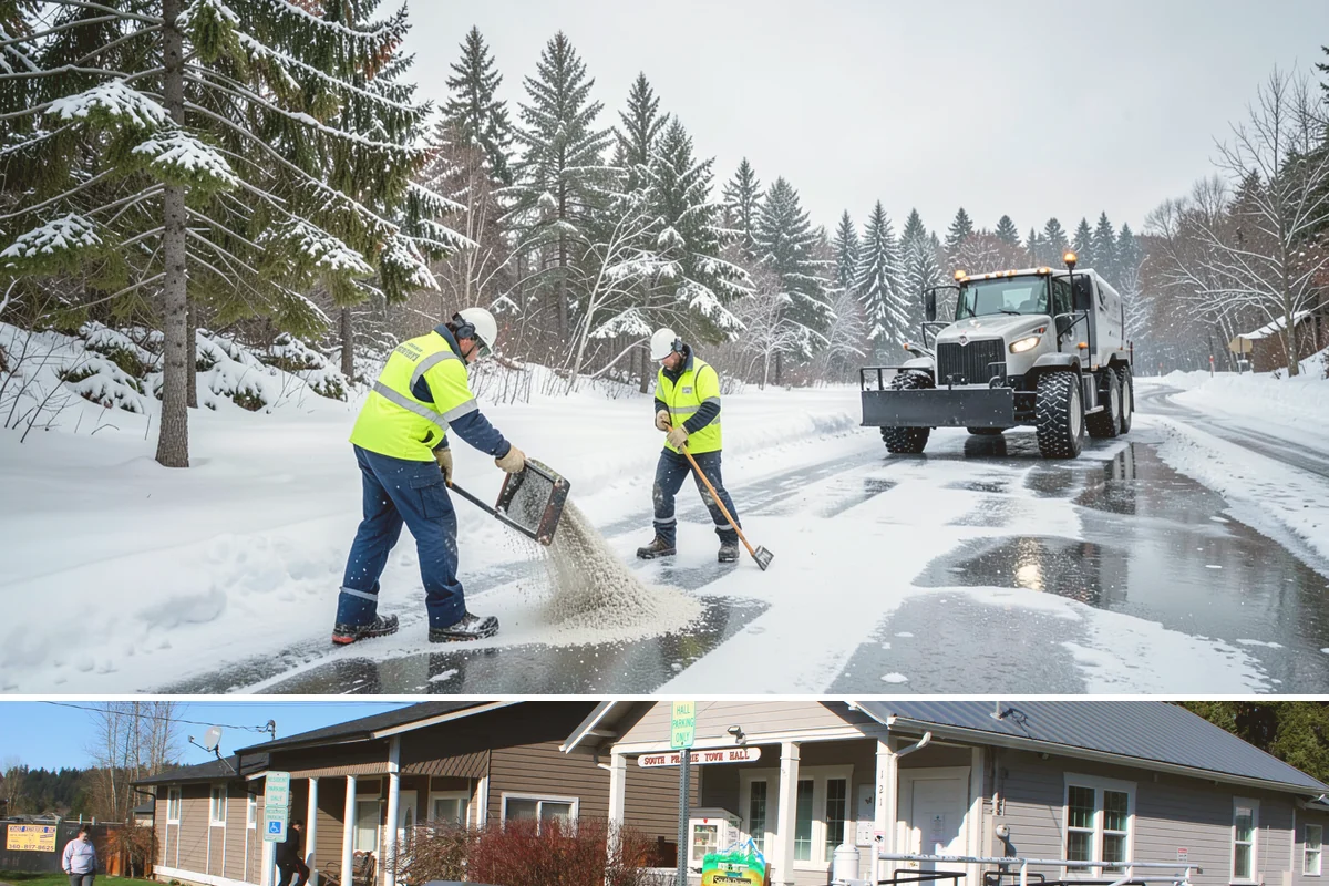 Retail Store Sidewalk Clearing in South Prairie, Pierce County, WA - Retail sidewalk risk is highest from late November through February, especially during daytime thaw-refreeze that rebuilds ice at...