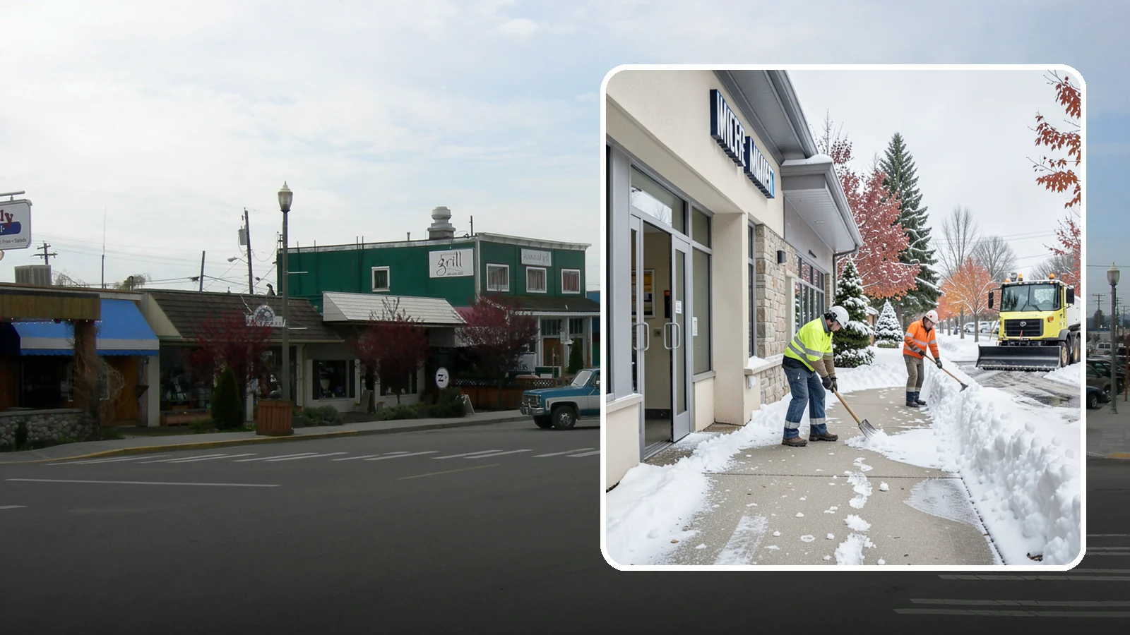 Retail Store Sidewalk Clearing in Stanwood, Snohomish County, WA - Storefront and entrance sidewalk clearing for Western Washington retailers that keeps customers safe and your doors open through...