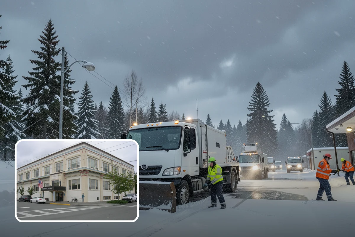 Retail Store Snow Plowing in Anacortes, Skagit County, WA - Customer lot and storefront cleared before your posted open