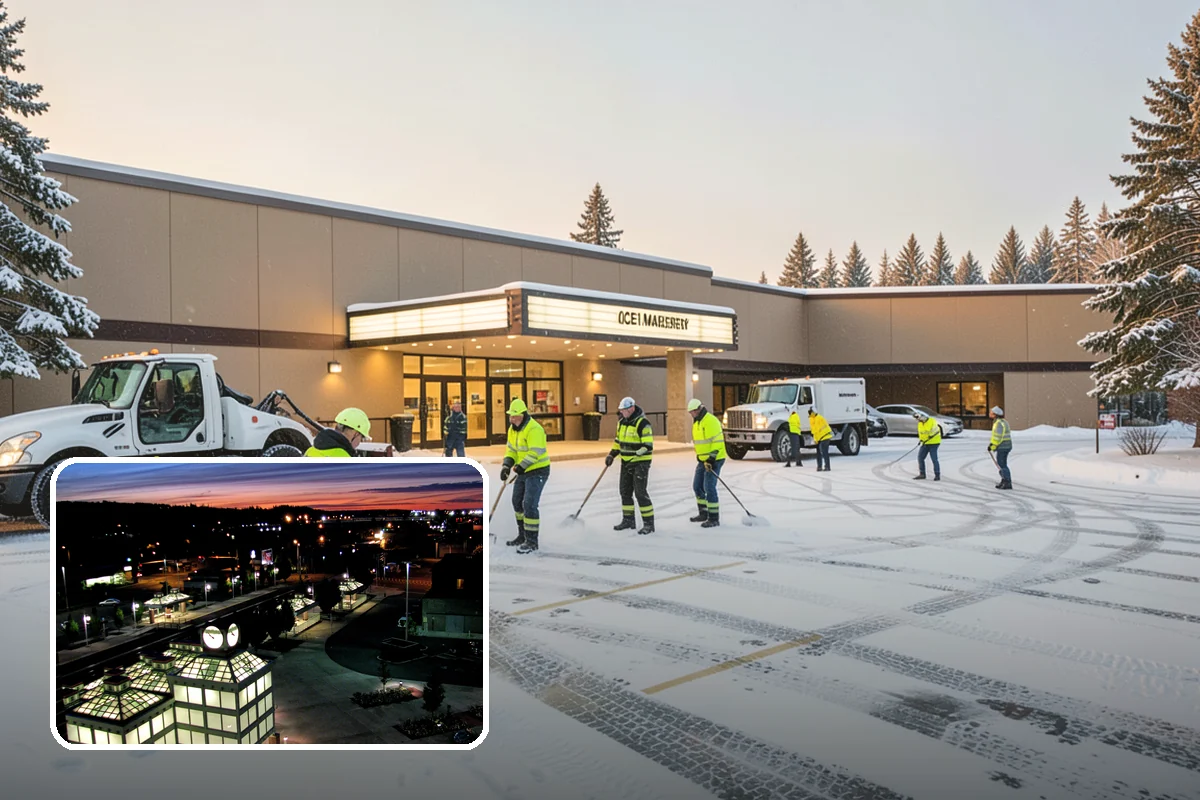 Retail Store Snow Plowing in Auburn, King County, WA - Customer lot and storefront cleared before your posted open