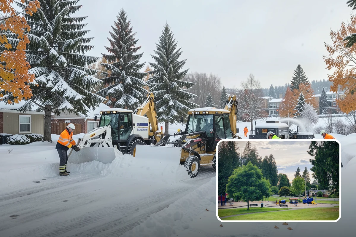Retail Store Snow Plowing in Bonney Lake, Pierce County, WA - Customer lot and storefront cleared before your posted open
