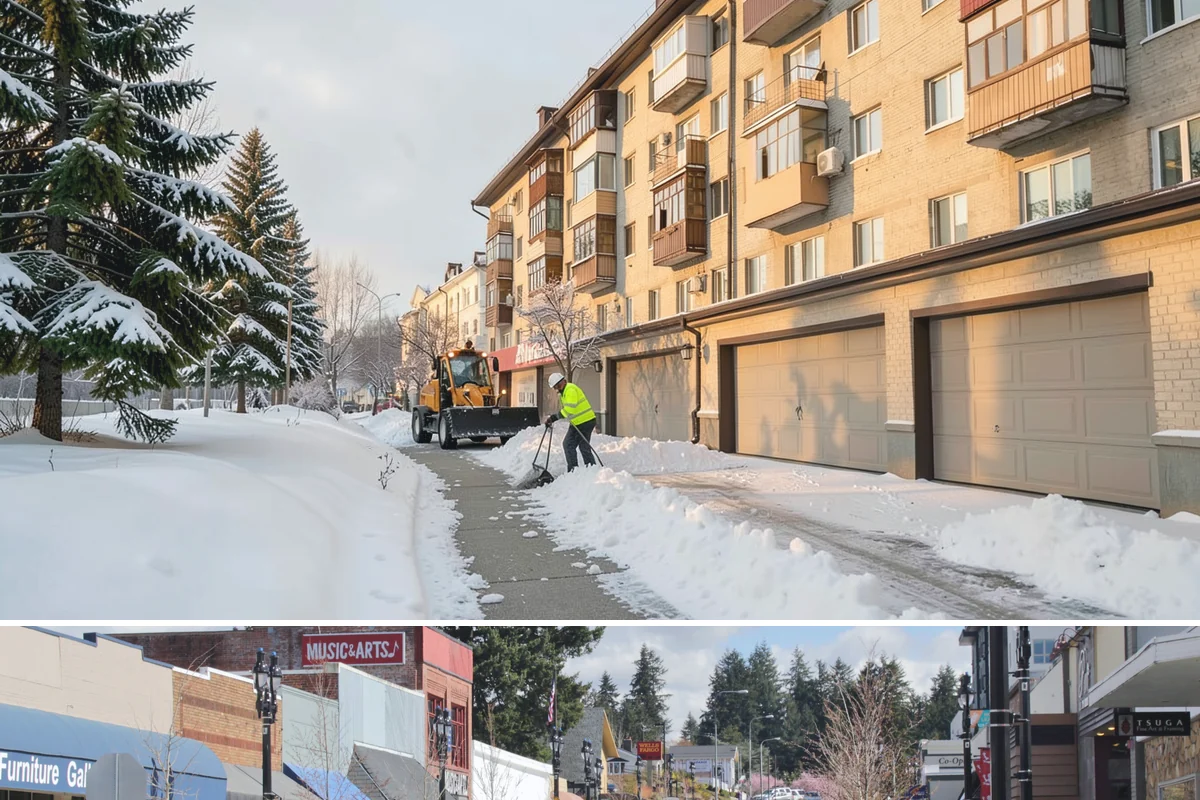 Retail Store Snow Plowing in Bothell, King County, WA - Line up service before the holiday shopping season so a surprise storm never closes your doors.