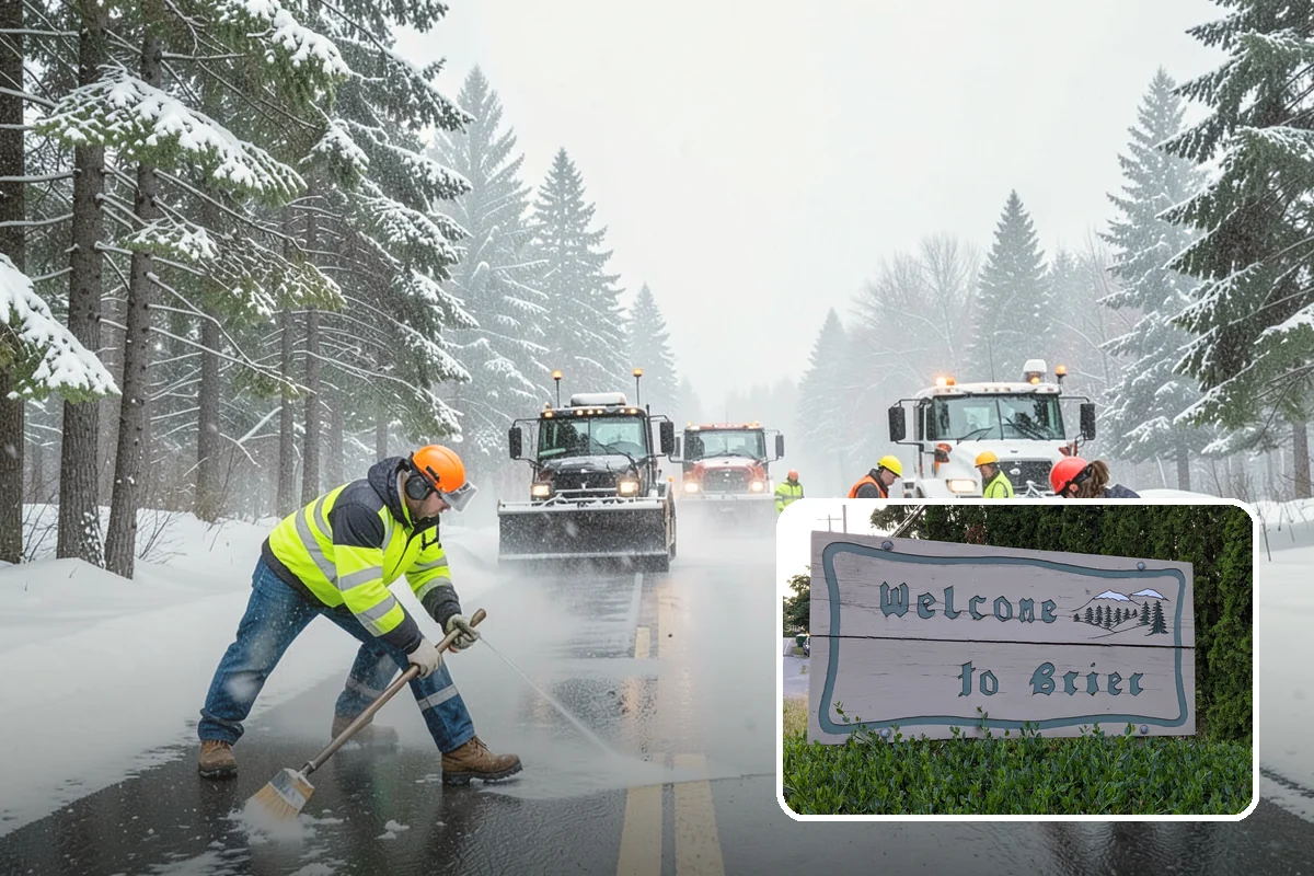 Retail Store Snow Plowing in Brier, Snohomish County, WA - Customer lot and storefront cleared before your posted open