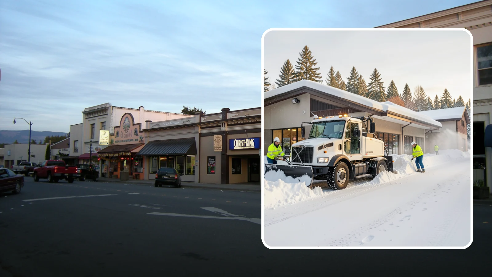 Retail Store Snow Plowing in Burlington, Skagit County, WA - We plow retail storefronts and customer lots before open so shoppers reach your doors on safe, clear pavement.