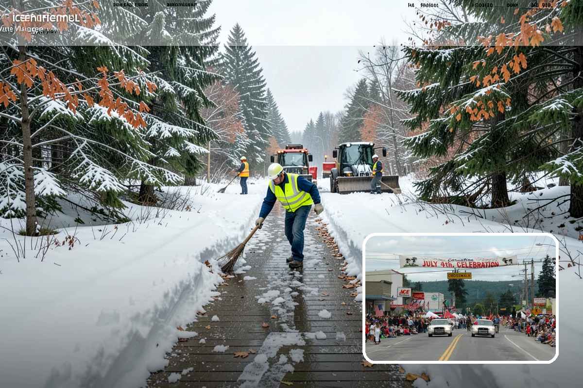 Retail Store Snow Plowing in Carnation, King County, WA - Customer lot and storefront cleared before your posted open
