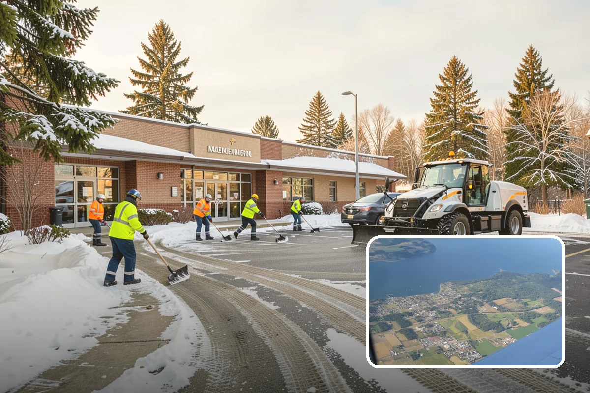 Retail Store Snow Plowing in Coupeville, Island County, WA - Customer lot and storefront cleared before your posted open