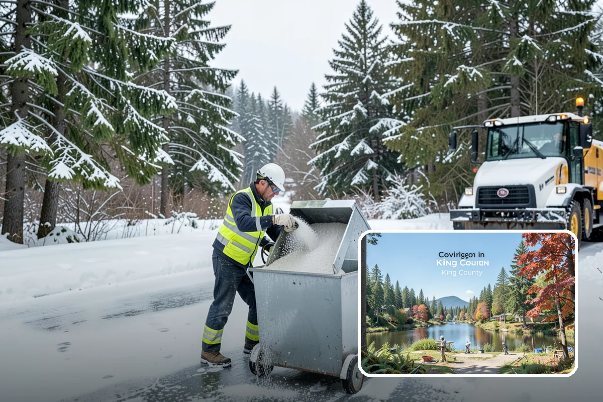 Retail Store Snow Plowing in Covington, King County, WA - Customer lot and storefront cleared before your posted open