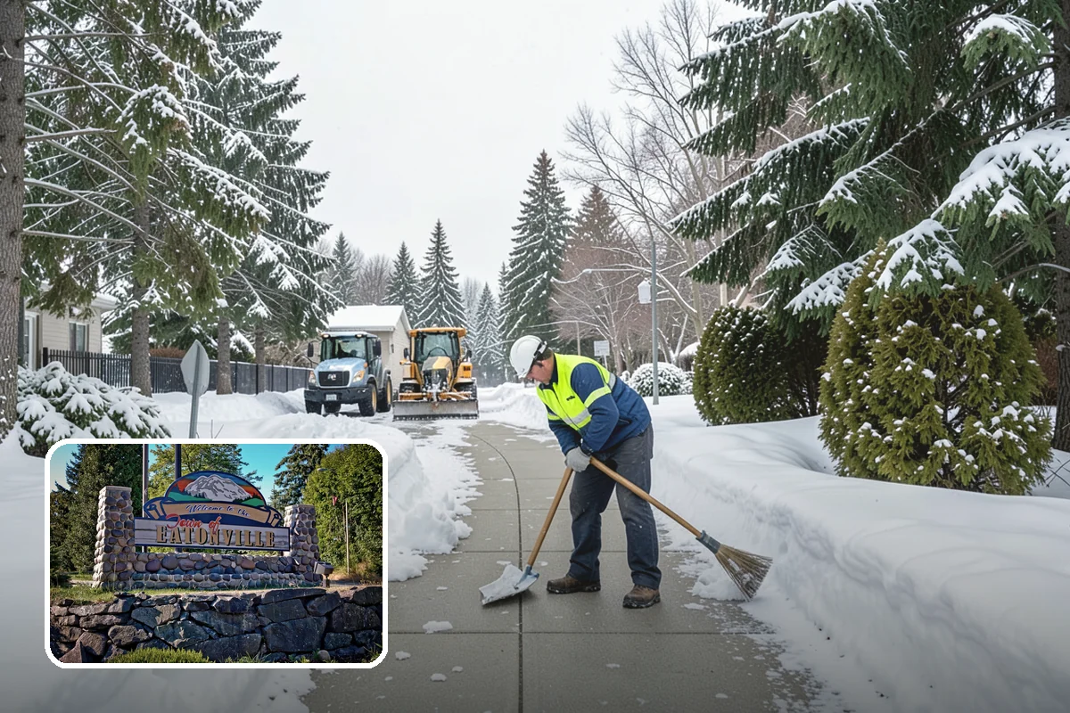 Retail Store Snow Plowing in Eatonville, Pierce County, WA - Customer lot and storefront cleared before your posted open