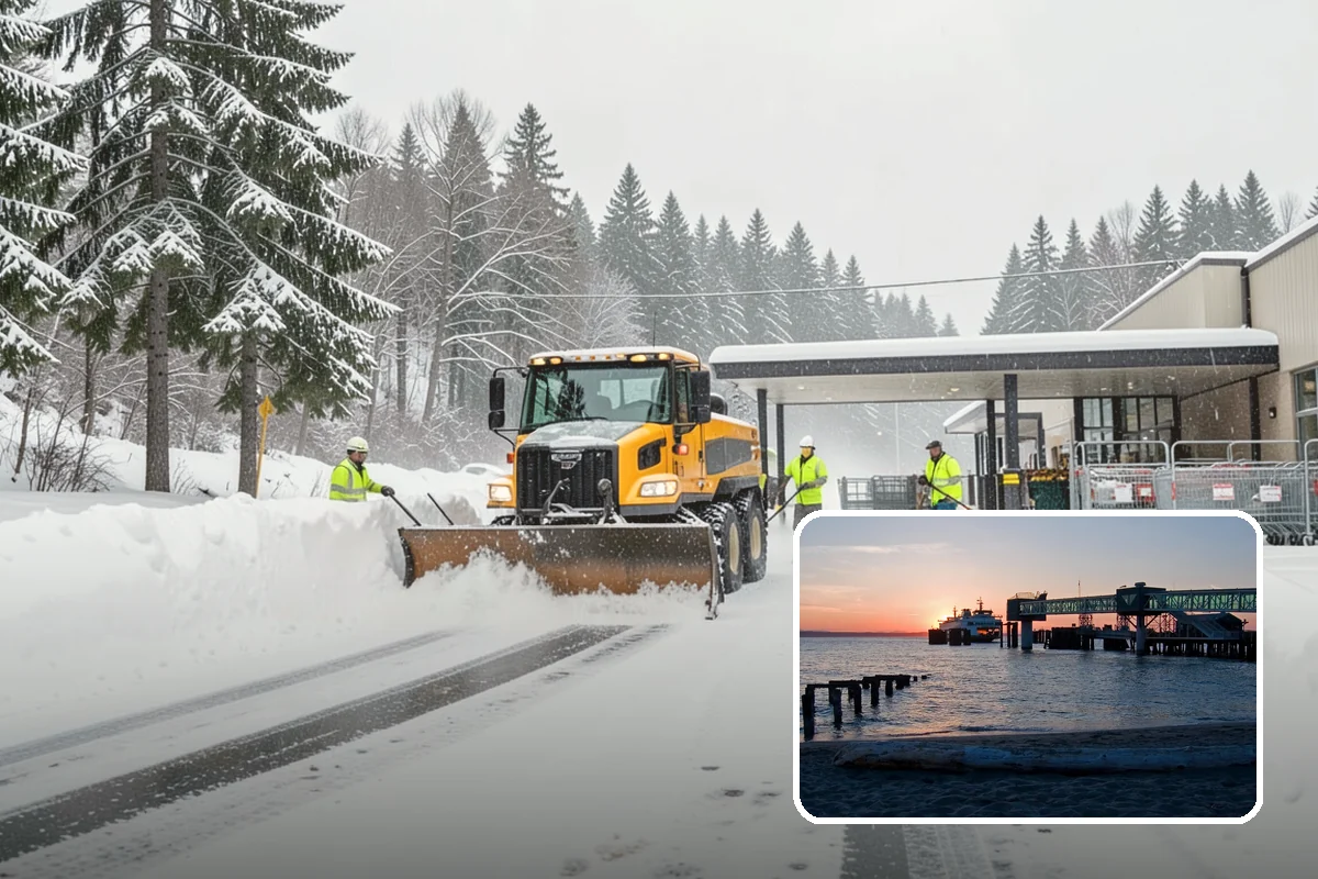 Retail Store Snow Plowing in Edmonds, Snohomish County, WA - Customer lot and storefront cleared before your posted open