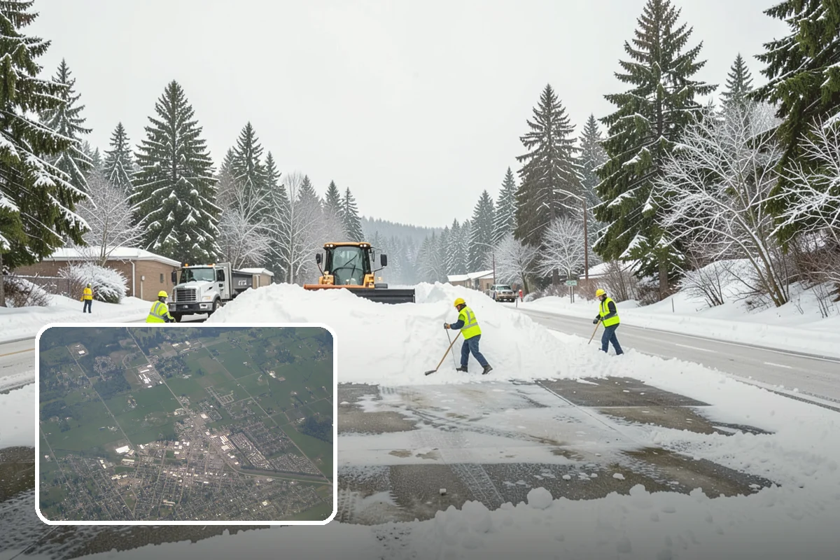 Retail Store Snow Plowing in Enumclaw, King County, WA - Customer lot and storefront cleared before your posted open