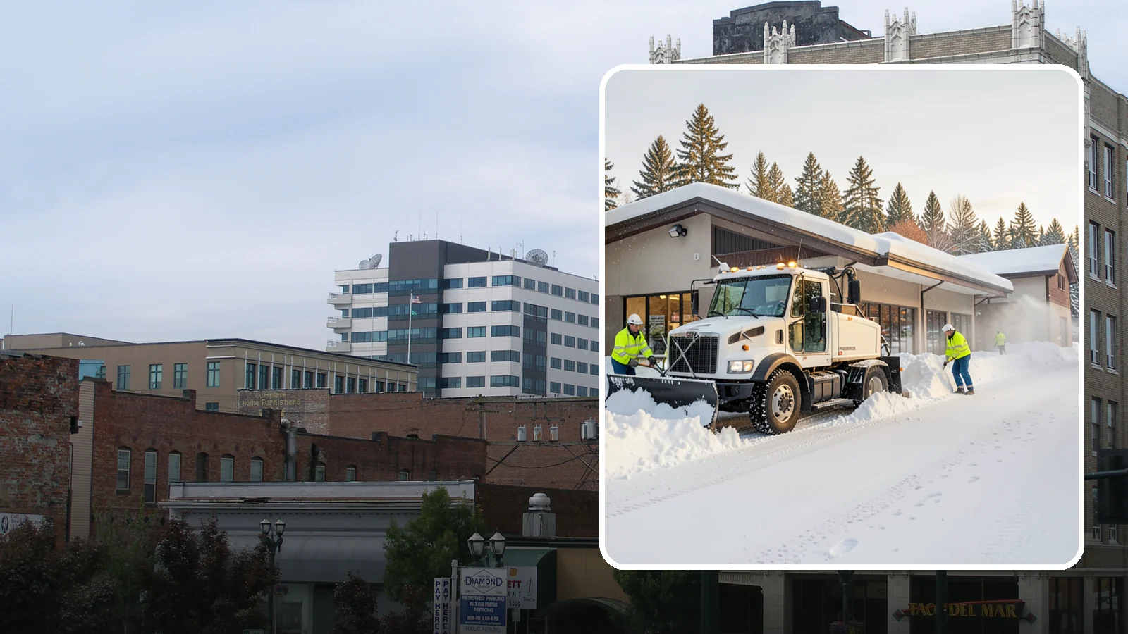Retail Store Snow Plowing in Everett, Snohomish County, WA - We plow retail storefronts and customer lots before open so shoppers reach your doors on safe, clear pavement.