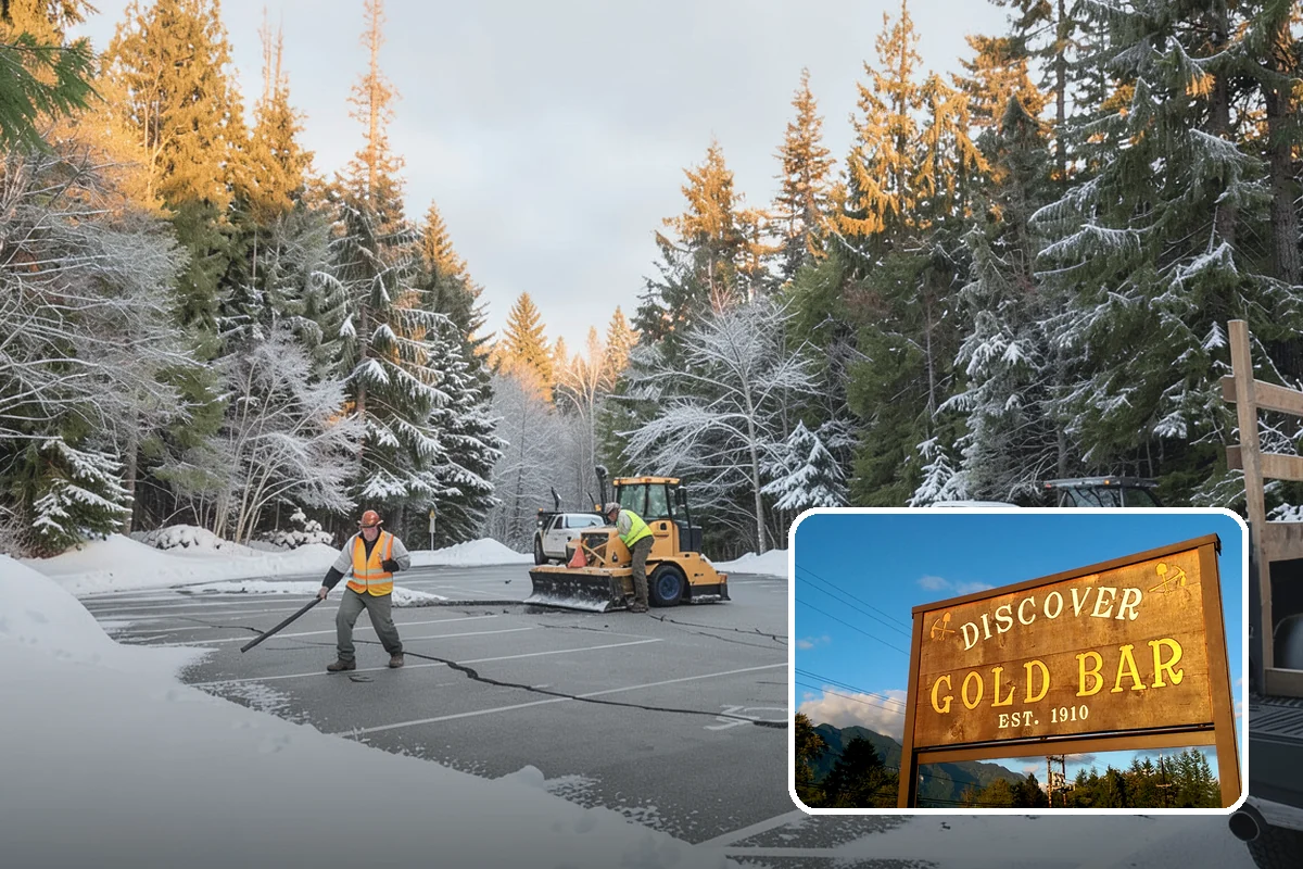 Retail Store Snow Plowing in Gold Bar, Snohomish County, WA - Customer lot and storefront cleared before your posted open