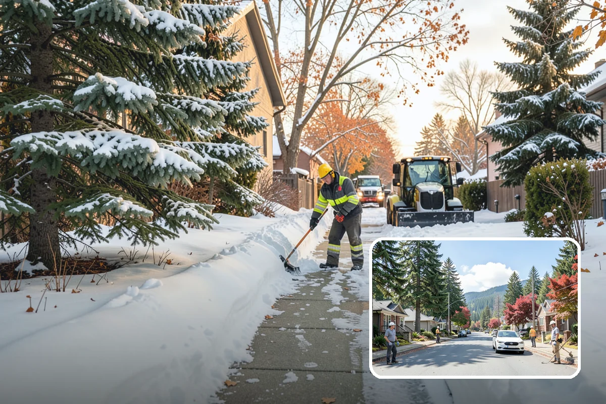 Retail Store Snow Plowing in Hunts Point, King County, WA - Customer lot and storefront cleared before your posted open