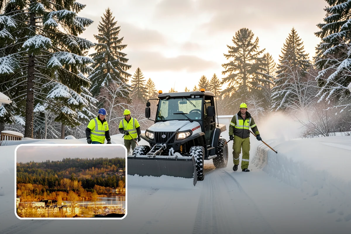 Retail Store Snow Plowing in Kenmore, King County, WA - Customer lot and storefront cleared before your posted open