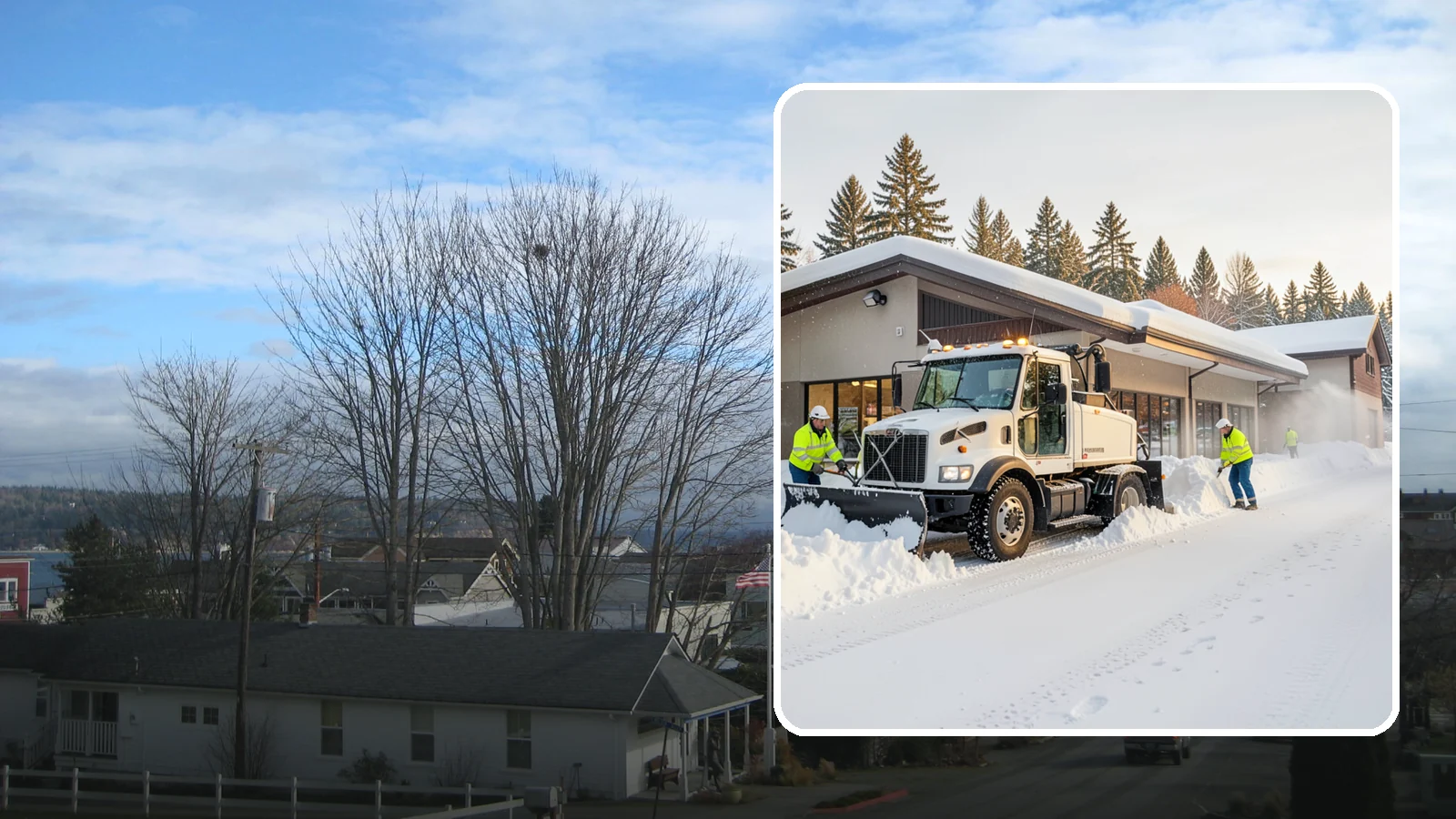 Retail Store Snow Plowing in Langley, Island County, WA - We plow retail storefronts and customer lots before open so shoppers reach your doors on safe, clear pavement.