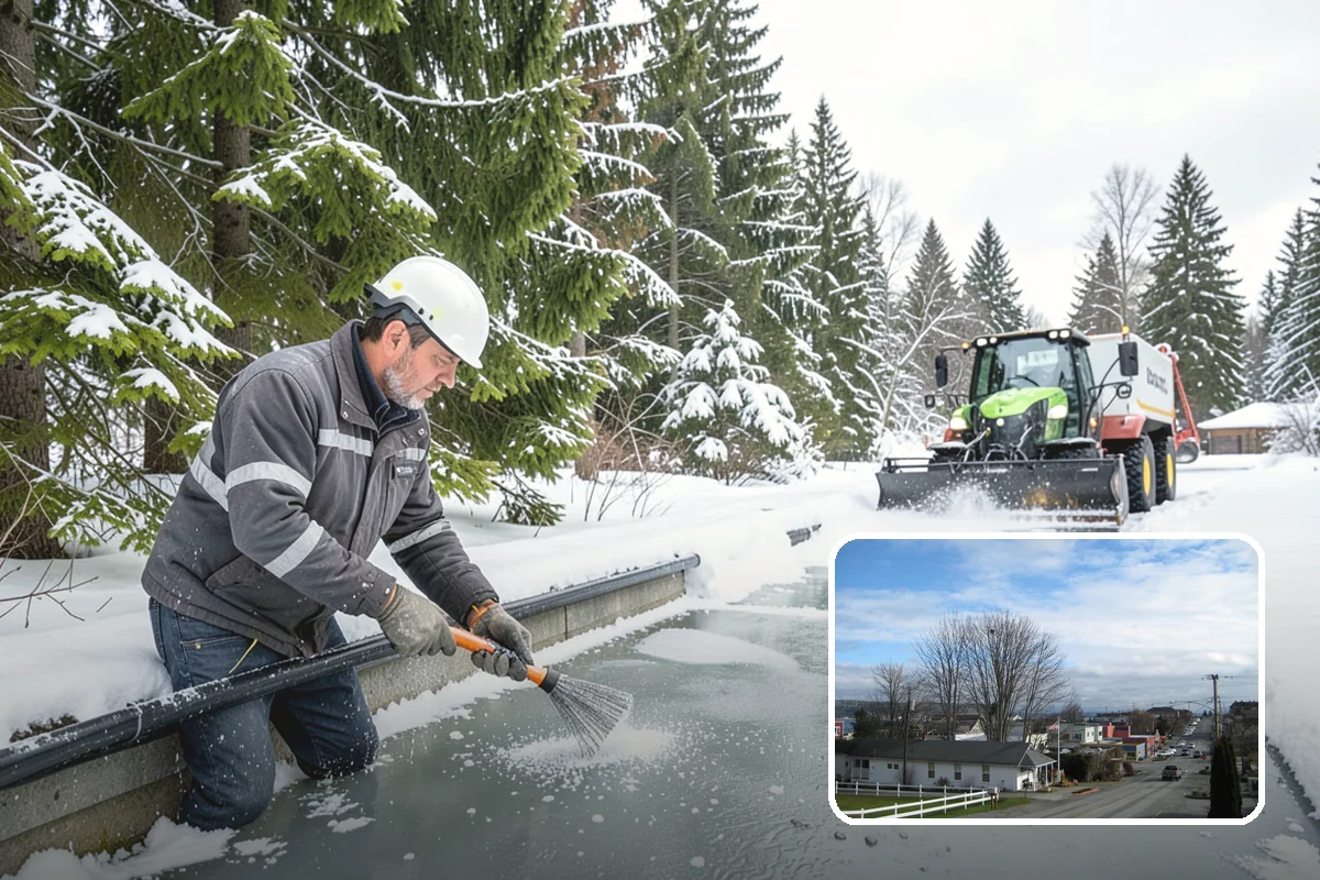 Retail Store Snow Plowing in Langley, Island County, WA - Customer lot and storefront cleared before your posted open