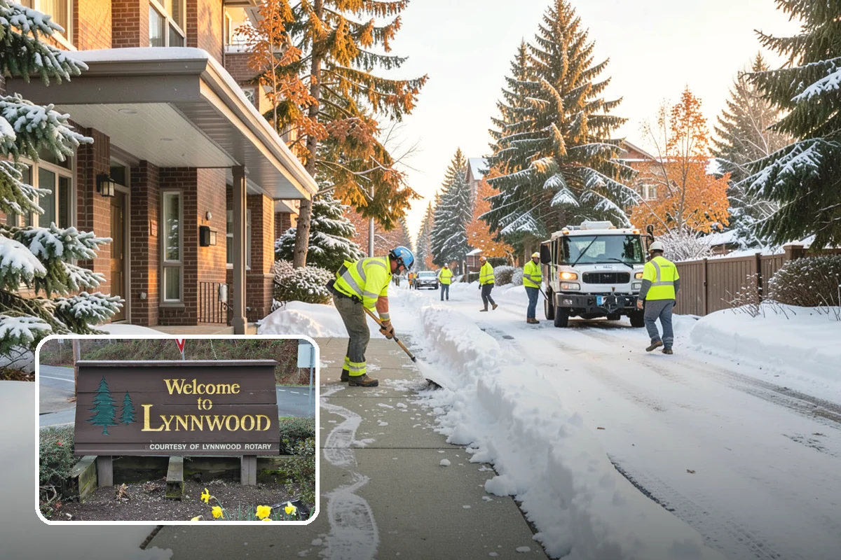 Retail Store Snow Plowing in Lynnwood, Snohomish County, WA - Customer lot and storefront cleared before your posted open