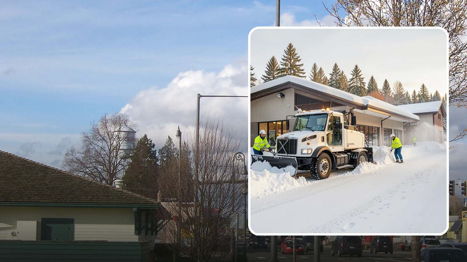 Retail Store Snow Plowing in Marysville, Snohomish County, WA - We plow retail storefronts and customer lots before open so shoppers reach your doors on safe, clear pavement.