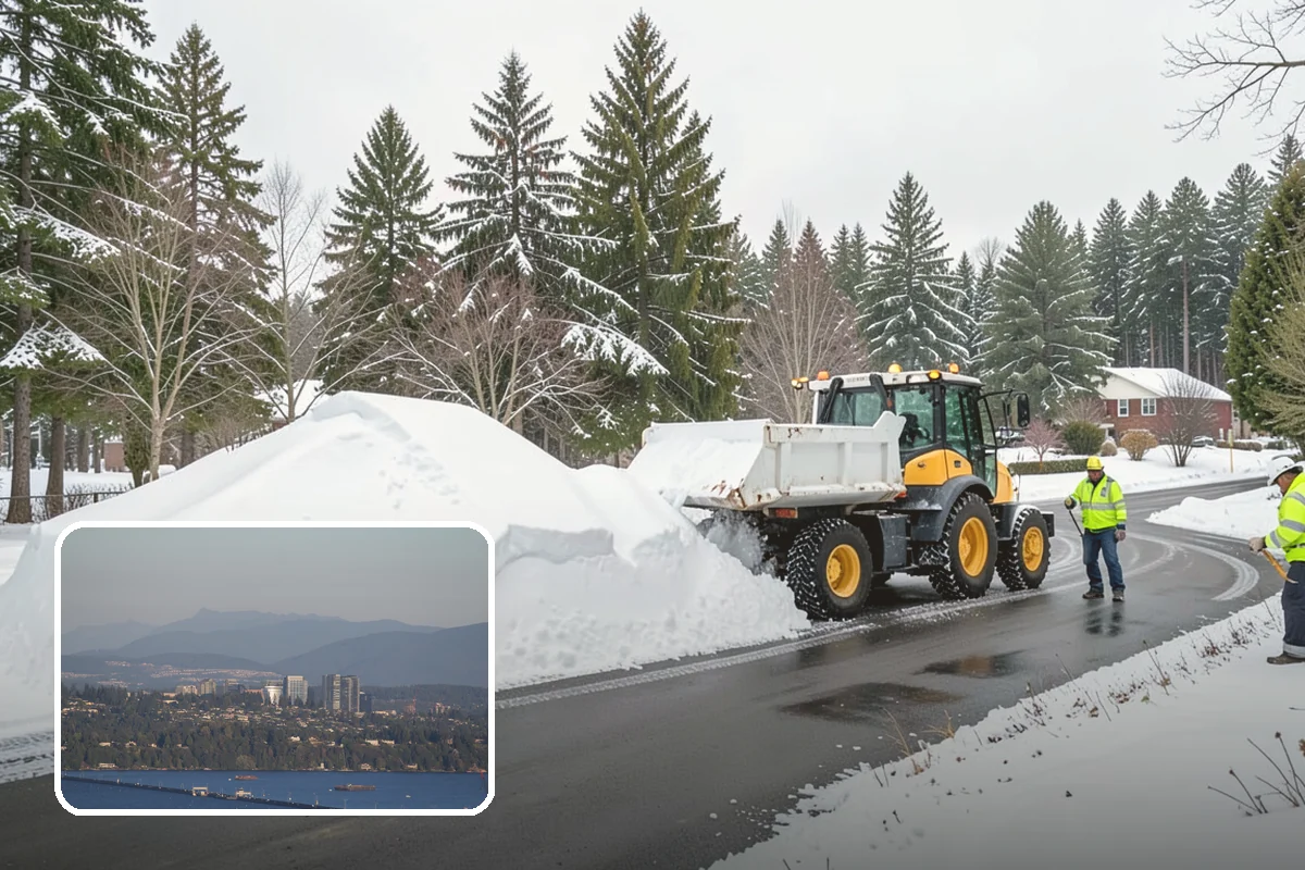 Retail Store Snow Plowing in Medina, King County, WA - Customer lot and storefront cleared before your posted open