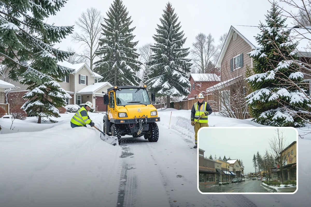 Retail Store Snow Plowing in Mill Creek, Snohomish County, WA - Customer lot and storefront cleared before your posted open