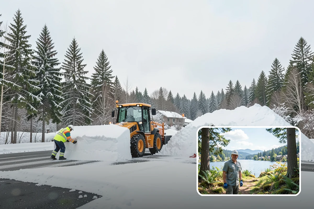 Retail Store Snow Plowing in Milton, King County, WA - Customer lot and storefront cleared before your posted open